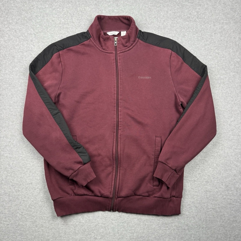 Calvin Klein Jacket Men's Large Red Track Jacket Full Zip Black Accent Panels